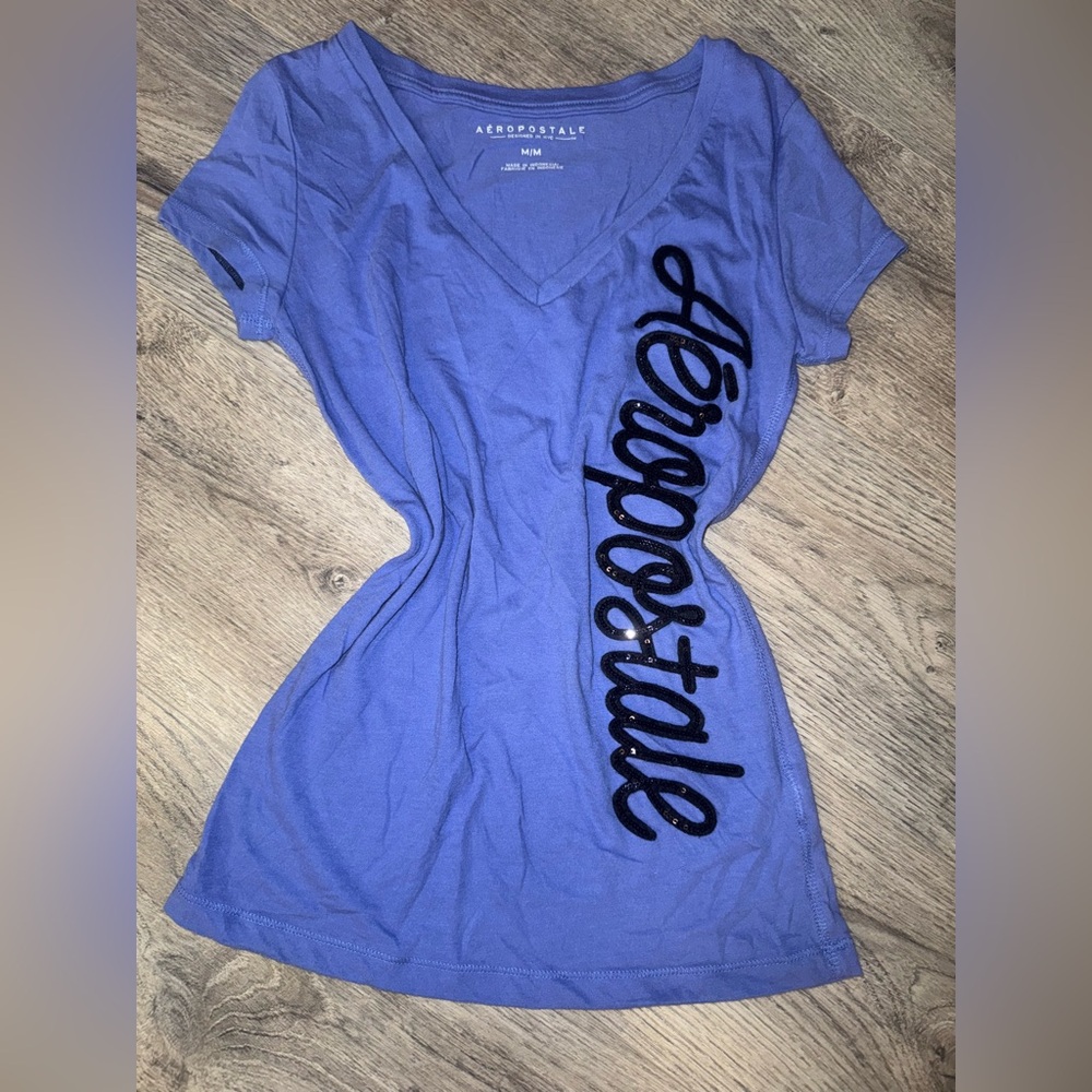 Blue and black Aeropostale V-neck Sequin Bling shirt